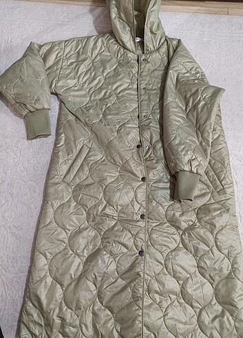 xl Beden Mint yesili İnce kapitone uzun mont
