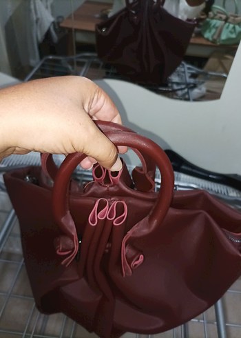 Beden bordo Renk Bordo Deri Kadın Çanta - Pileli, Parlak