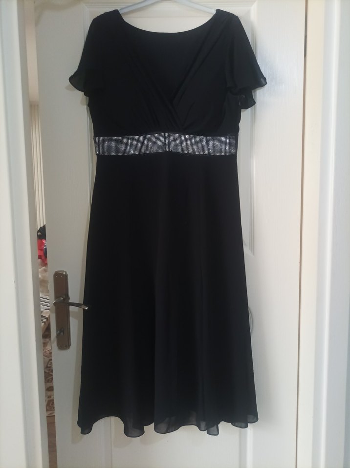 Siyah V Yaka Midi Elbise - Görsel 2