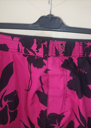 Düğmeli Pembe Siyah Bağlama Desenli Erkek-Kadın Şort - Görsel 2