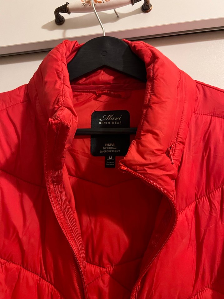 Kadın Kırmızı Fermuarlı şişme mont - Görsel 3