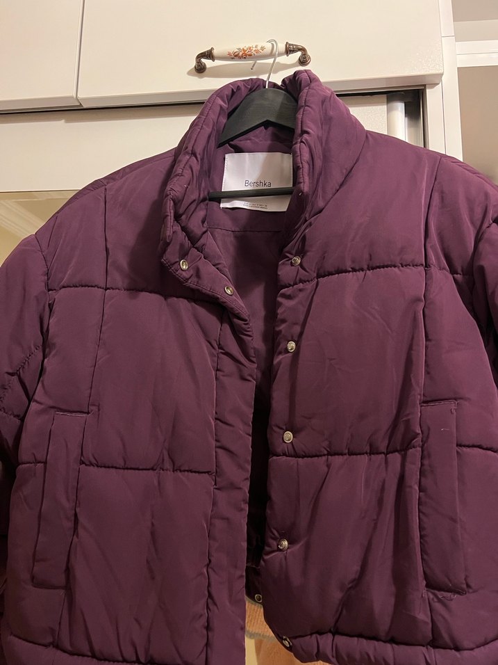 Mor Düğmeli Kadın Kışlık Mont - Görsel 2