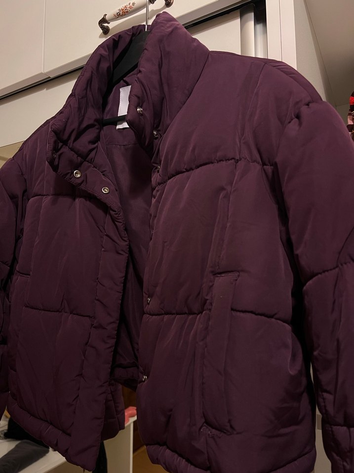 Mor Düğmeli Kadın Kışlık Mont - Görsel 5