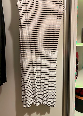 Gri Çizgili Midi Kadın Elbise - Görsel 3