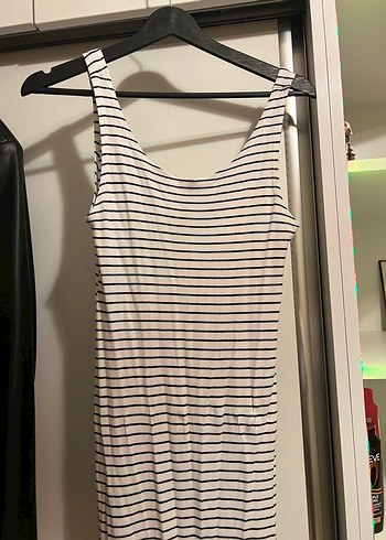 Gri Çizgili Midi Kadın Elbise - Görsel 2