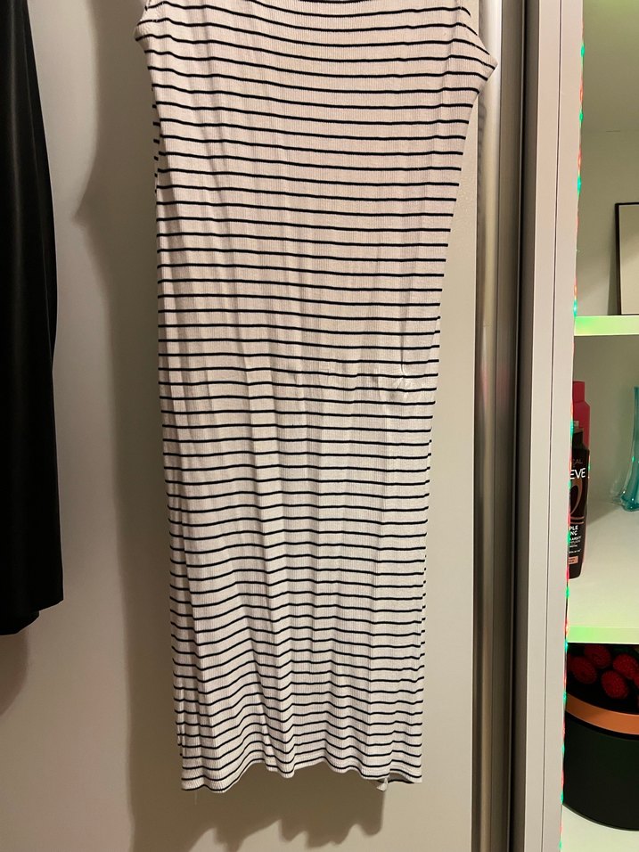 Gri Çizgili Midi Kadın Elbise - Görsel 3