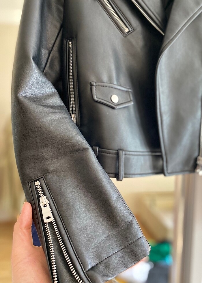 Biker deri ceket - Görsel 3