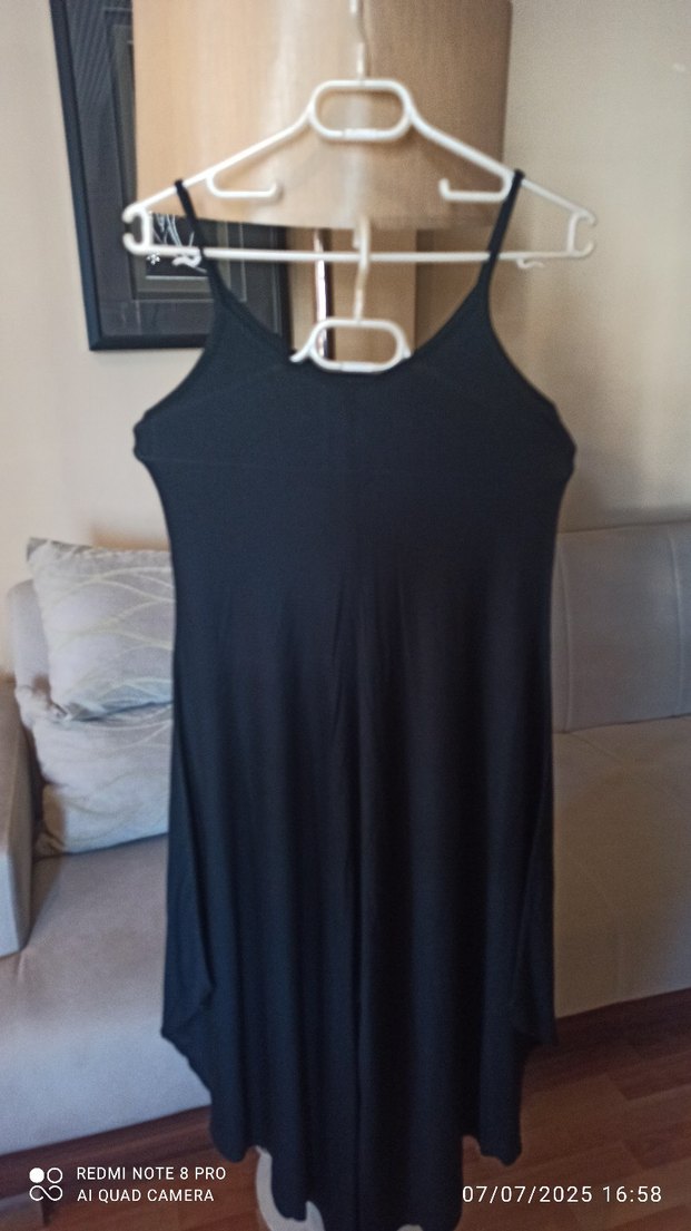 Kadın Siyah Uzun Askılı tulum Elbise - Görsel 2