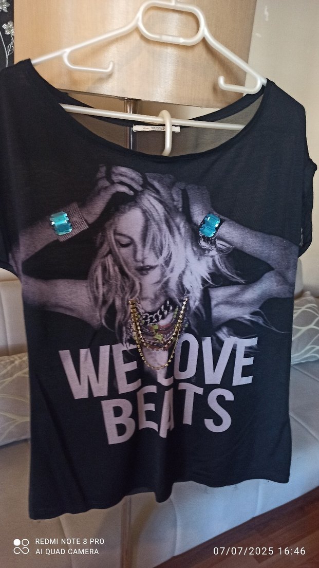 Zincir Detaylı Baskılı Siyah Punk Tişört - Görsel 3