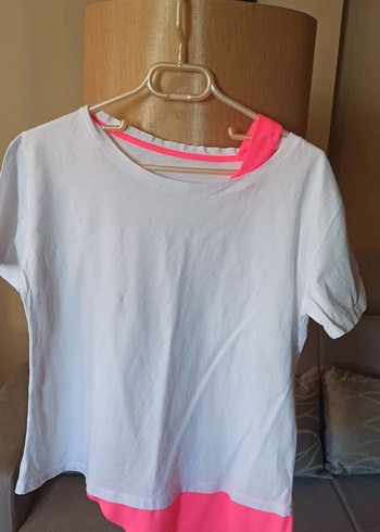 Beyaz Pembe düşük omuz tişört - Görsel 2