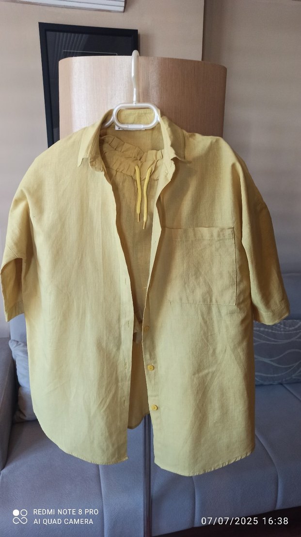 Düğmeli Keten Gömlek şort takımı - Görsel 2