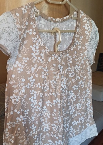 Bej rengi beyaz desenli bluz - Görsel 3