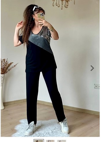 Gri Payetli V Yaka Bluz - Görsel 2