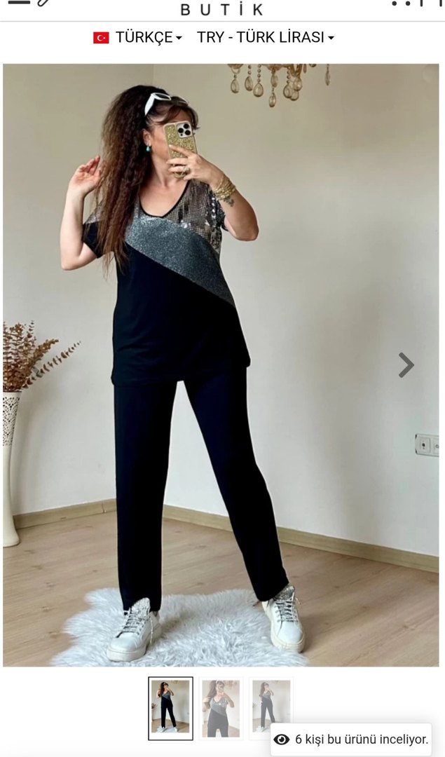 Gri Payetli V Yaka Bluz - Görsel 2