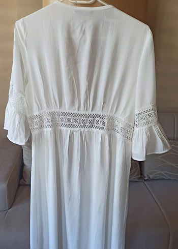 Uzun Beyaz Bohem Nakışlı kimono - Görsel 5