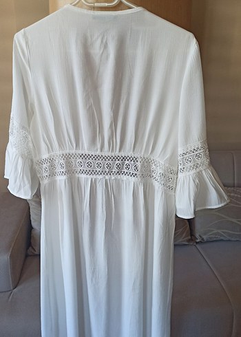 Uzun Beyaz Bohem Nakışlı kimono - Görsel 6