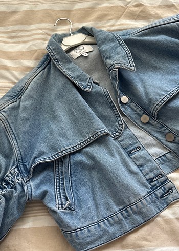 Düğmeli Salaş Mavi Denim Ceket - Görsel 3