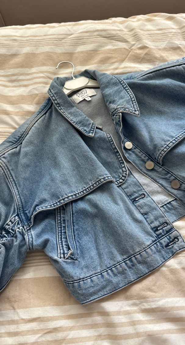 Düğmeli Salaş Mavi Denim Ceket - Görsel 3