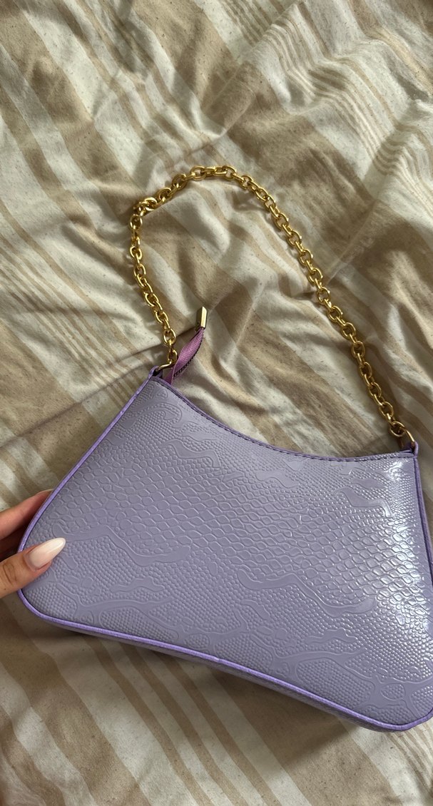 Zincir Detaylı Mor Deri Çanta - Görsel 2