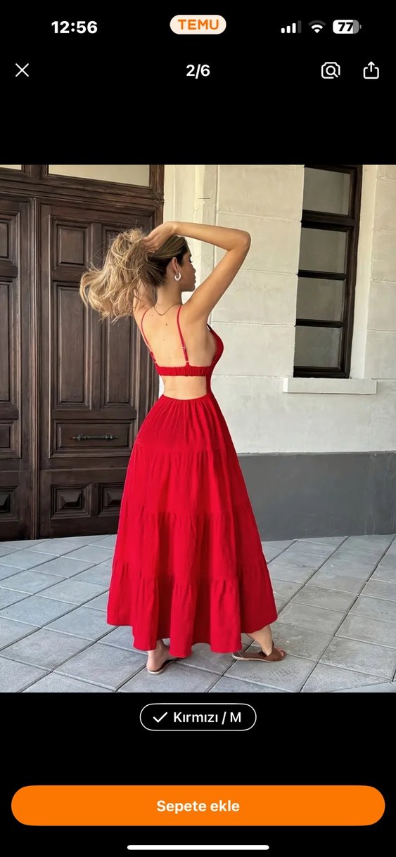 Kırmızı Askılı Uzun Elbise - Görsel 2