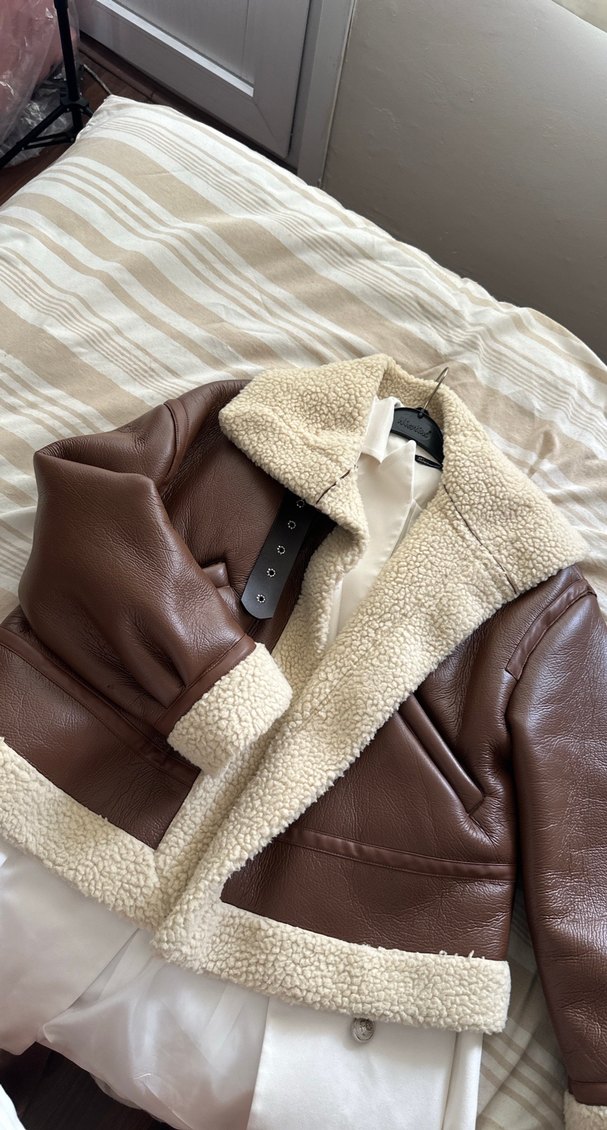 Kahverengi Kürklü Deri Kadın Ceket - Görsel 3