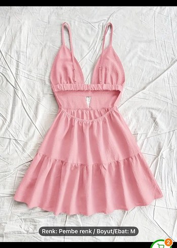 Pembe Mini Strappy Bohem Elbise - Görsel 2