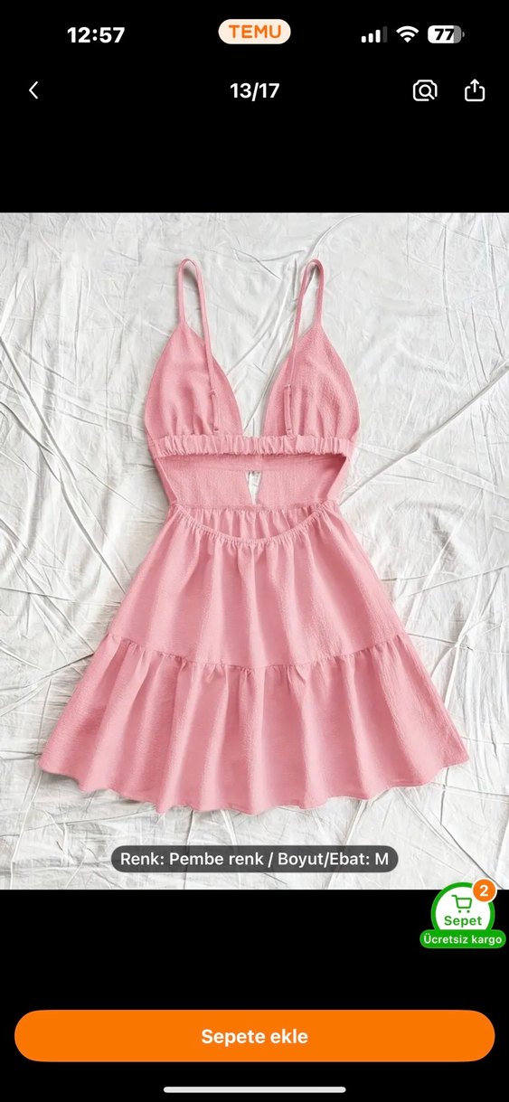 Pembe Mini Strappy Bohem Elbise - Görsel 2