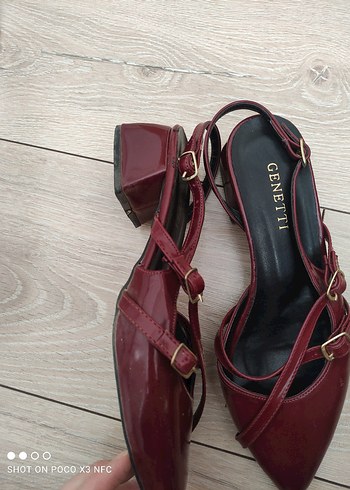 Bordo Rugan Tokalı Stiletto Kadın Ayakkabı - Görsel 3