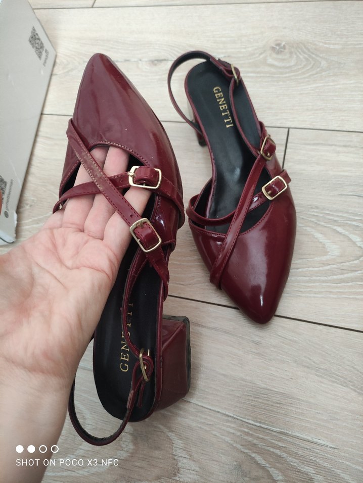 Bordo Rugan Tokalı Stiletto Kadın Ayakkabı - Görsel 4