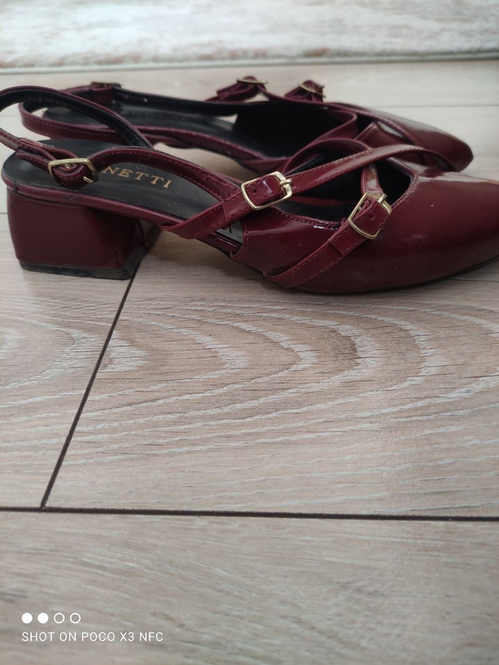 Bordo Rugan Tokalı Stiletto Kadın Ayakkabı - Görsel 2