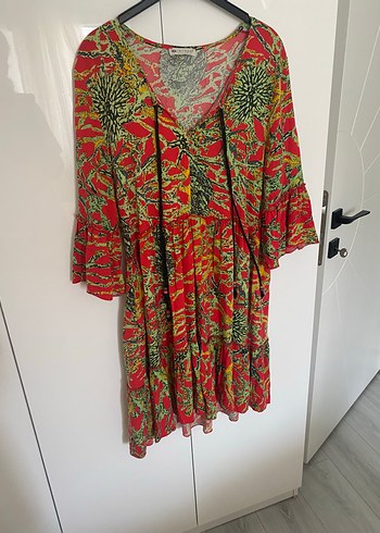 Zara Renkli Bohem Uzun Kollu V Yaka Elbise