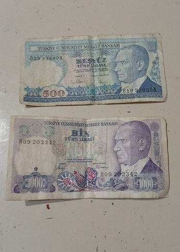 500 ve 1000 Türk Lirası Eski Banknot Seti