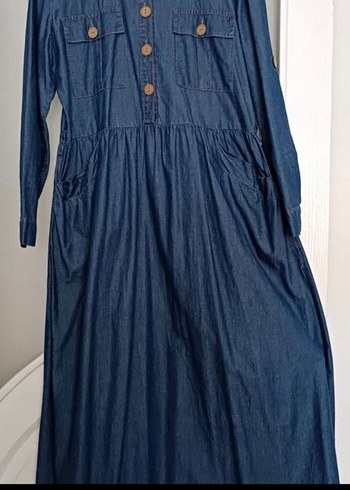 Uzun Kollu Lacivert Denim Elbise