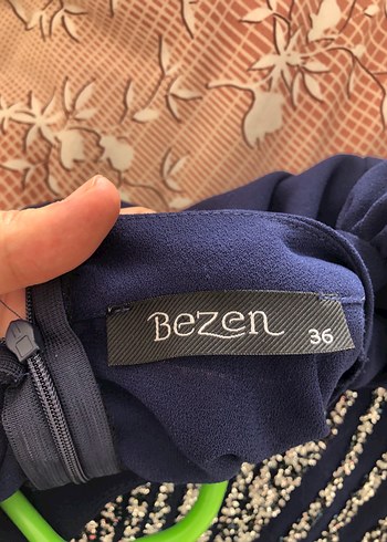 Diğer Uzun Kollu Mavi Baskılı Uzun Elbise