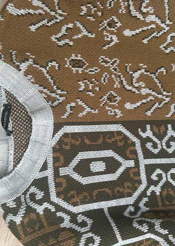 s Beden kahverengi Renk Bohem Desenli Uzun Kollu Kadın Kazak