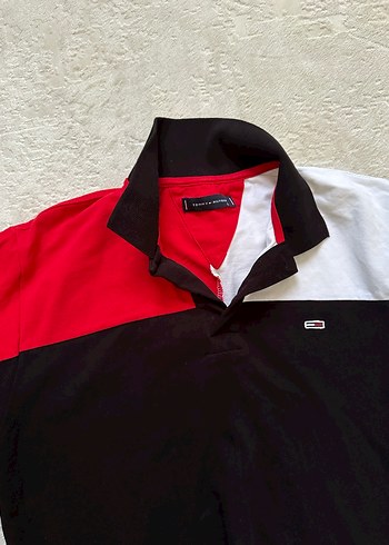 l Beden siyah Renk Düğmeli Siyah Renk Bloklu Polo Tişört tommy erkek