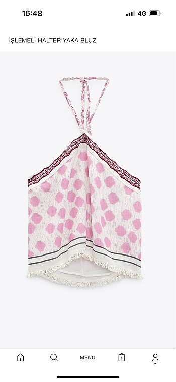 Halter işlemeli bluz zara