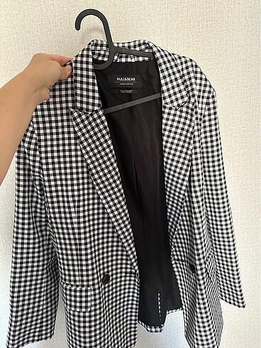 Kare desenli blazer ceket siyah beyaz