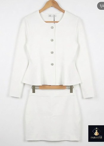 Beyaz Düğmeli Mini Ofis Elbisesi - Görsel 2