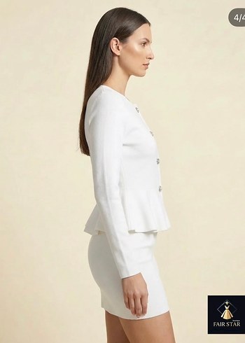 Beyaz Düğmeli Mini Ofis Elbisesi - Görsel 3