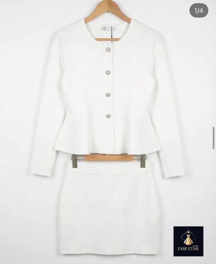 Beyaz Düğmeli Mini Ofis Elbisesi - Görsel 2