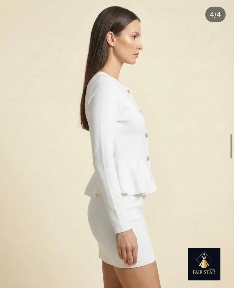 Beyaz Düğmeli Mini Ofis Elbisesi - Görsel 3