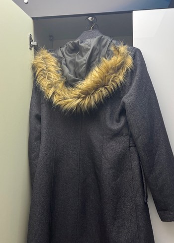 Gri Kadın Uzun Denim Kemerli Ceket - Görsel 4