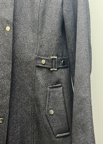 Gri Kadın Uzun Denim Kemerli Ceket - Görsel 2