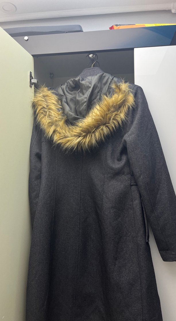 Gri Kadın Uzun Denim Kemerli Ceket - Görsel 4