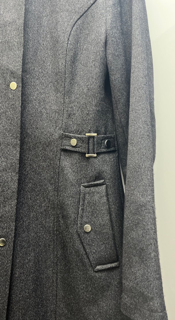 Gri Kadın Uzun Denim Kemerli Ceket - Görsel 2