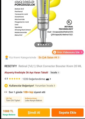 Resetify Retinal ve Niacinamide İçeren Nemlendirici - Görsel 2
