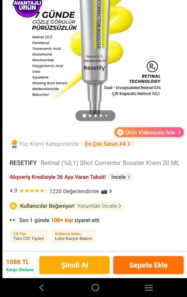 Resetify Retinal ve Niacinamide İçeren Nemlendirici - Görsel 2