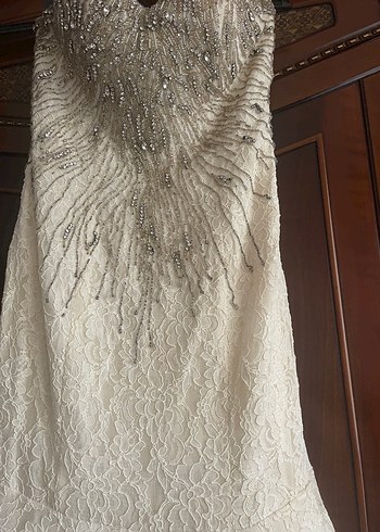 Dantelli Straplez Uzun Beyaz Nişan- nikah Elbisesi - Görsel 5