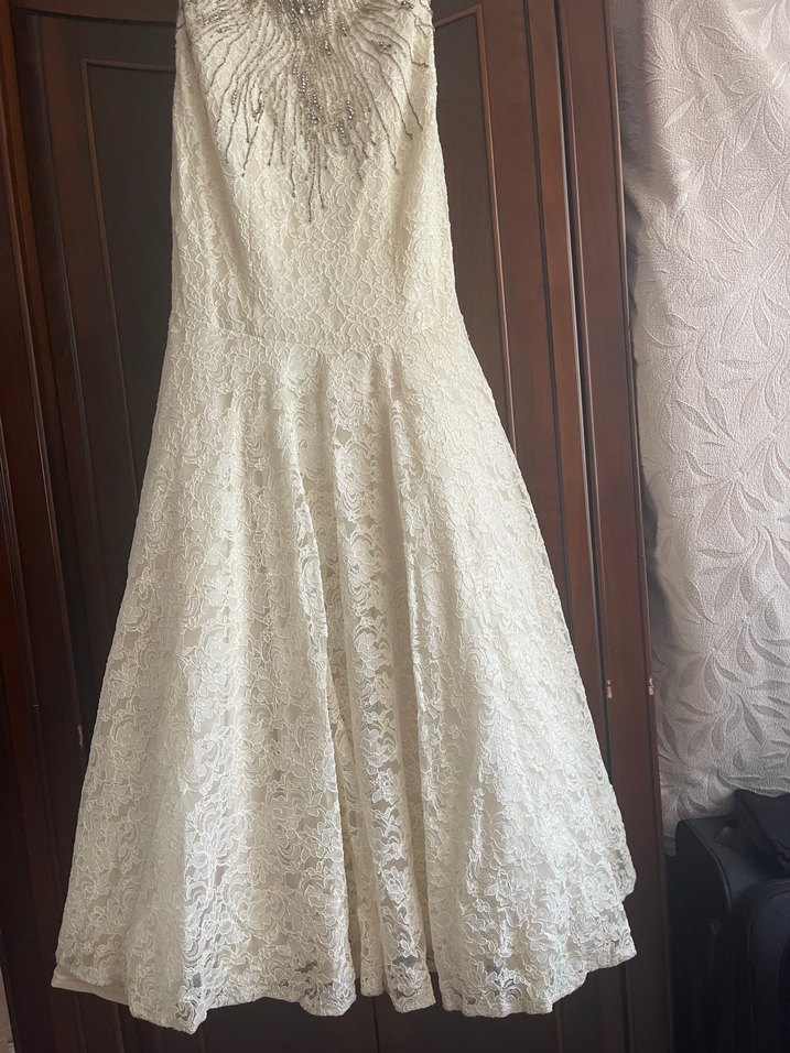 Dantelli Straplez Uzun Beyaz Nişan- nikah Elbisesi - Görsel 4